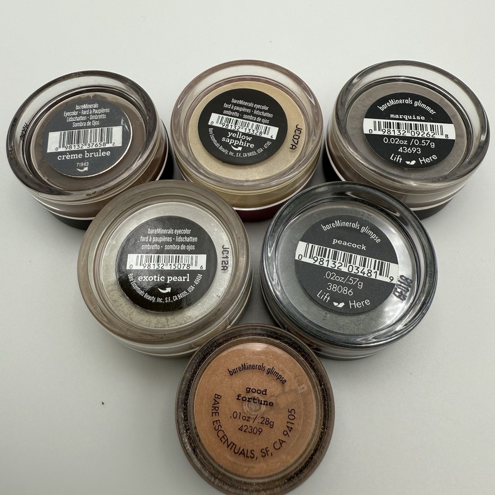 Lot of 6 BareMinerals Neutral‎ Eye Shadow Color Green Orange Yellow Pearl Browns